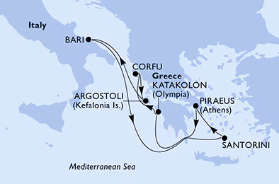 Itinerariu Croaziera Insulele Grecesti - MSC Cruises - MSC Sinfonia - 7 nopti