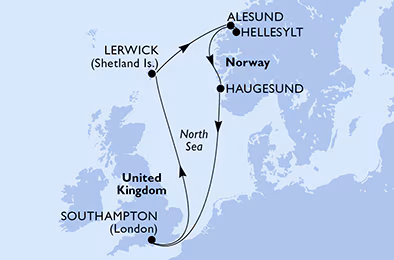 Itinerariu Croaziera Fiordurile Norvegiene - MSC Cruises - MSC Virtuosa - 7 nopti