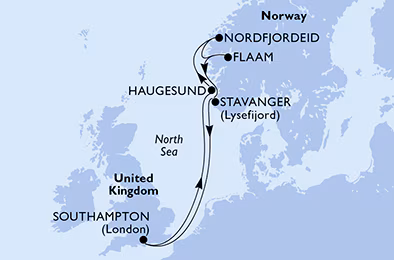Itinerariu Croaziera Fiordurile Norvegiene - MSC Cruises - MSC Virtuosa - 7 nopti