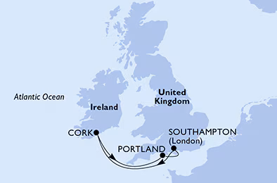 Itinerariu Croaziera Insulele Britanice - MSC Cruises - MSC Virtuosa - 4 nopti
