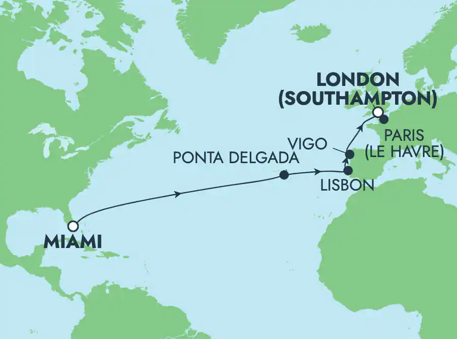 Itinerariu Croaziera Transatlantic Miami spre Southampton - Norwegian Cruise Line - Norwegian Bliss - 13 nopti