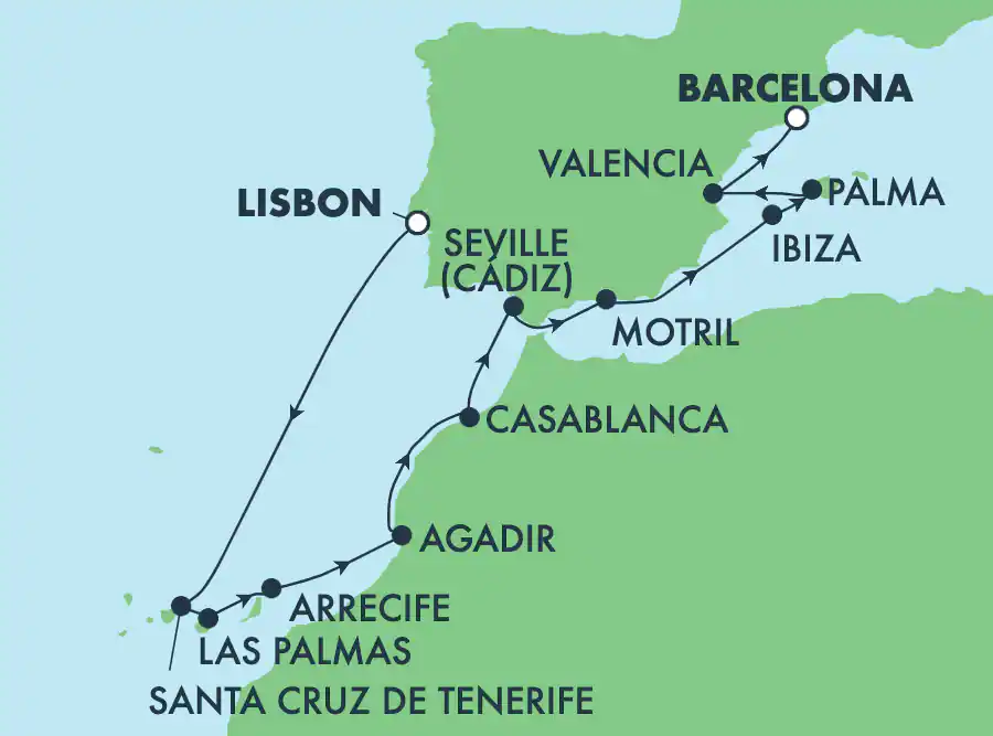 Itinerariu Croaziera Insulele Canare & Maroc - Norwegian Cruise Line - Norwegian Dawn - 12 nopti