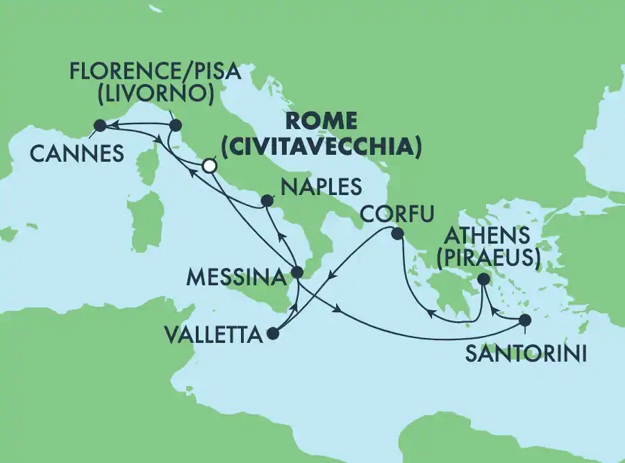 Itinerariu Croaziera Mediterana de Vest & Ins.Grecesti - Norwegian Cruise Line - Norwegian Epic - 10 nopti