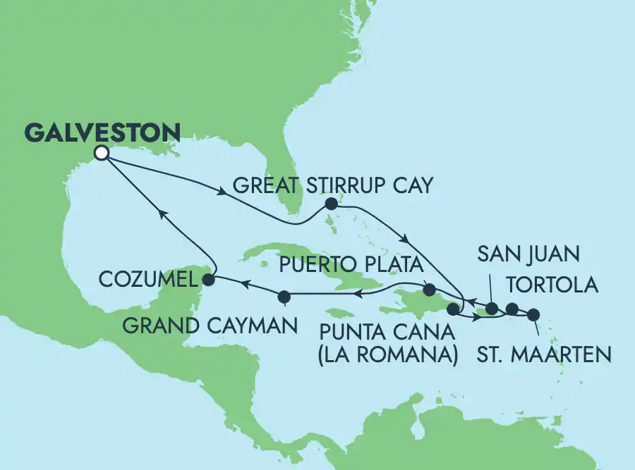 Itinerariu Croaziera Caraibe & Bahamas - Norwegian Cruise Line - Norwegian Prima - 14 nopti