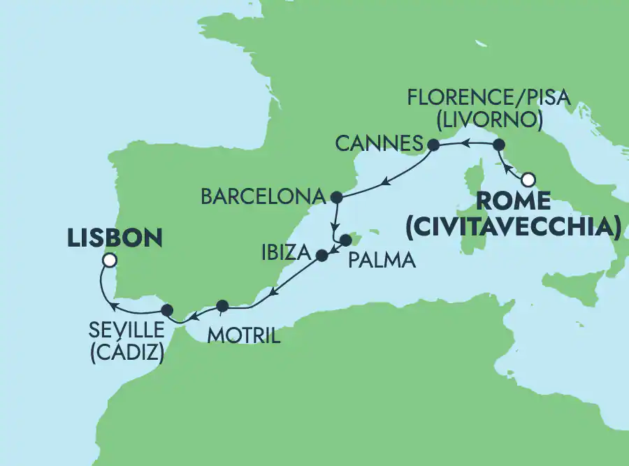 Itinerariu Croaziera Mediterana de Vest - Norwegian Cruise Line - Norwegian Sky - 9 nopti