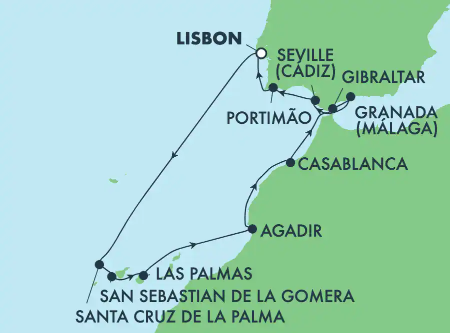 Itinerariu Croaziera Ins.Canare & Maroc - Norwegian Cruise Line - Norwegian Star - 11 nopti