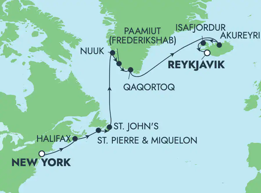Itinerariu Croaziera Transatlantic New York spre Reykjavik - Norwegian Cruise Line - Norwegian Star - 14 nopti