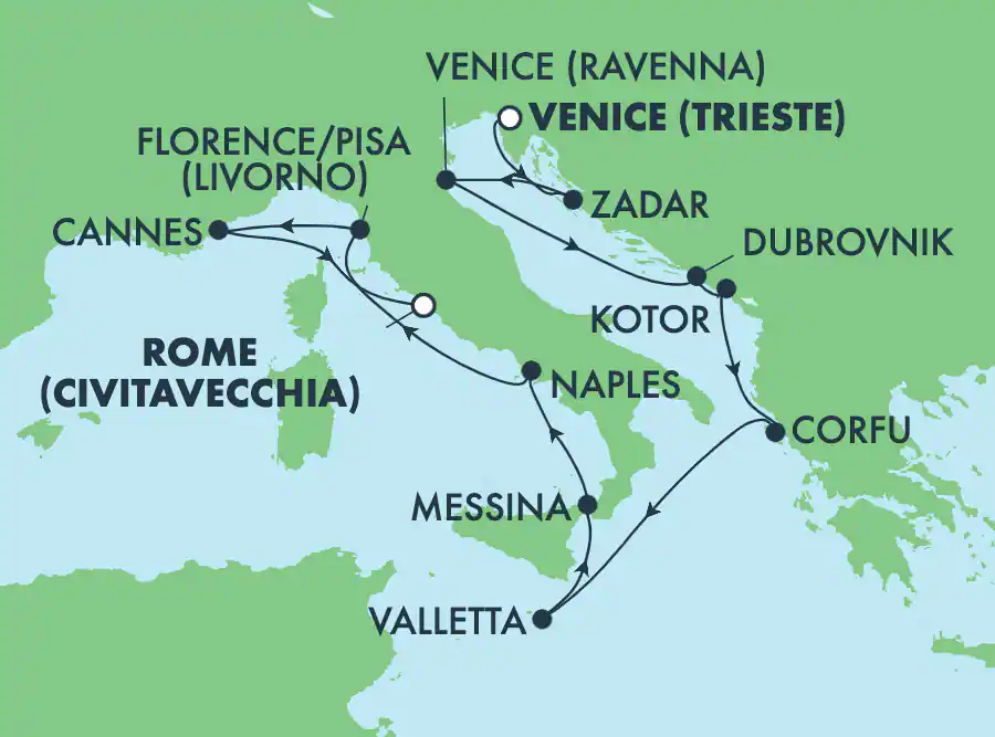 Itinerariu Croaziera Grand Mediterana - Norwegian Cruise Line - Norwegian Viva - 11 nopti