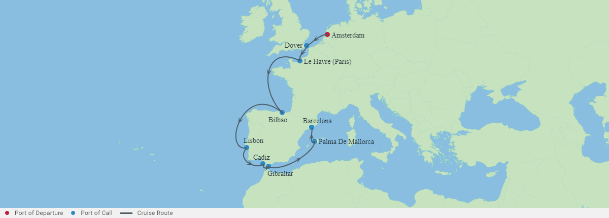 Itinerariu Croaziera Amsterdam spre Barcelona - Celebrity Cruises - Celebrity Eclipse - 12 nopti