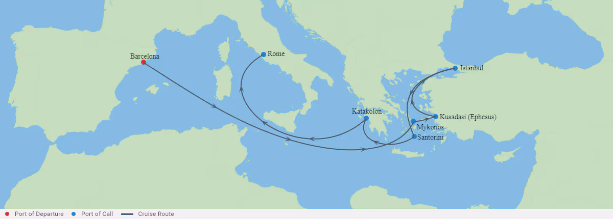 Itinerariu Croaziera Insule Grecesti, Barcelona spre Roma - Celebrity Cruises - Celebrity Equinox - 10 nopti