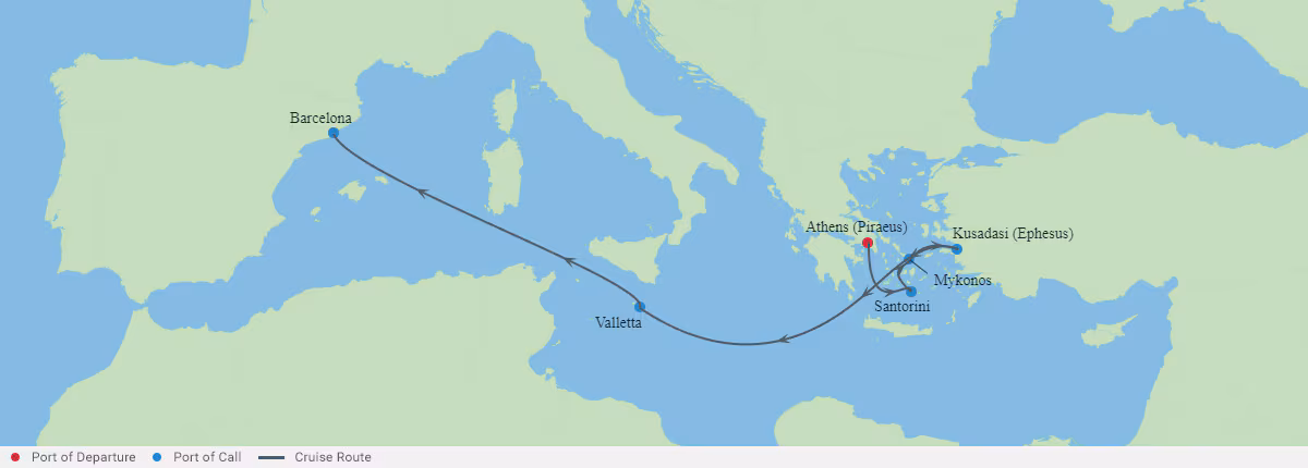 Itinerariu Croaziera Ins.Grecesti & Mediterana de Vest - Celebrity Cruises - Celebrity Ascent - 7 nopti