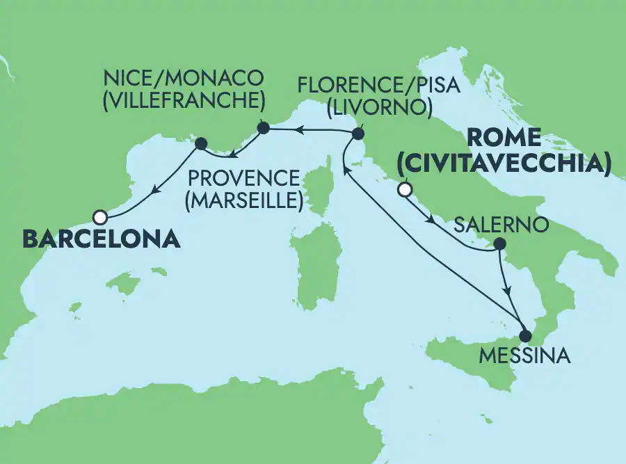 Itinerariu Croaziera Mediterana de Vest - Norwegian Cruise Line - Norwegian Epic - 7 nopti