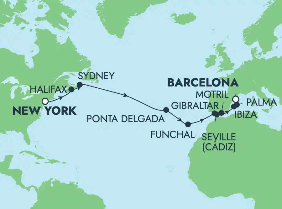Itinerariu Croaziera Transatlantic New York spre Barcelona - Norwegian Cruise Line - Norwegian Escape - 16 nopti