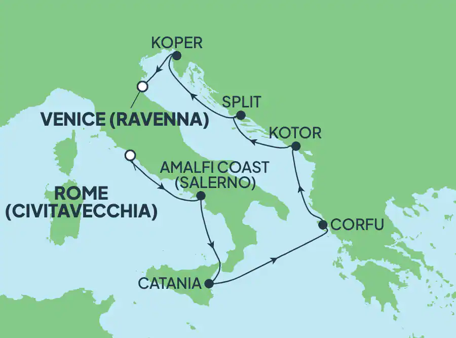 Itinerariu Croaziera Mediterana de Vest & Marea Adriatica - Norwegian Cruise Line - Norwegian Gem - 7 nopti