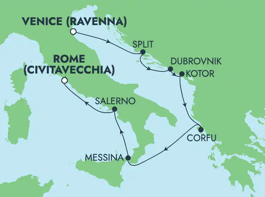 Itinerariu Croaziera Marea Adriatica & Mediterana de Vest - Norwegian Cruise Line - Norwegian Gem - 7 nopti