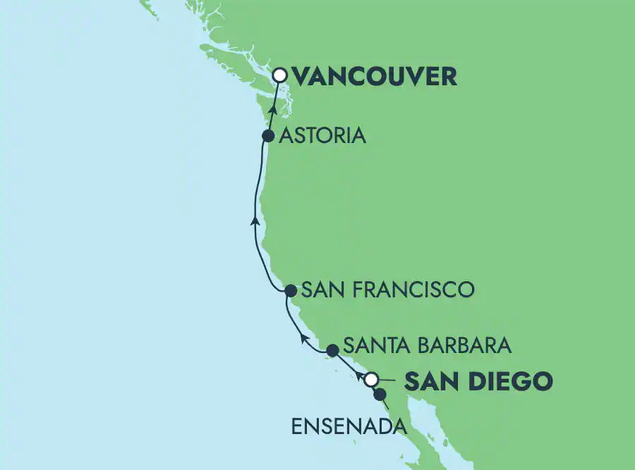 Itinerariu Croaziera Coasta Pacifica - Norwegian Cruise Line - Norwegian Jade - 8 nopti