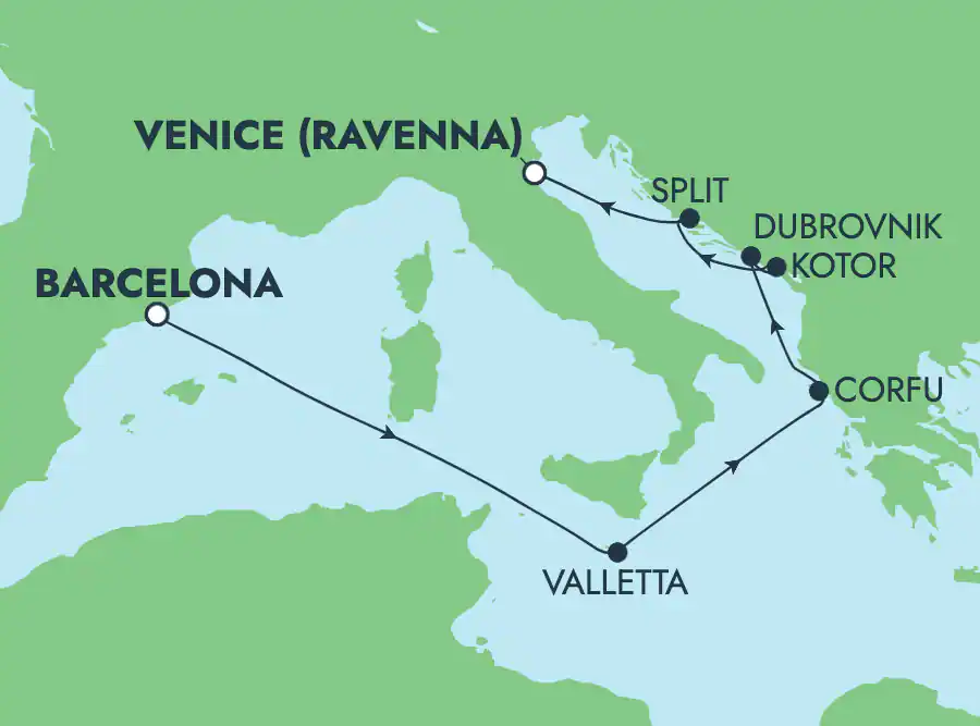 Itinerariu Croaziera Mediterana de Vest & Marea Adriatica - Norwegian Cruise Line - Norwegian Pearl - 7 nopti