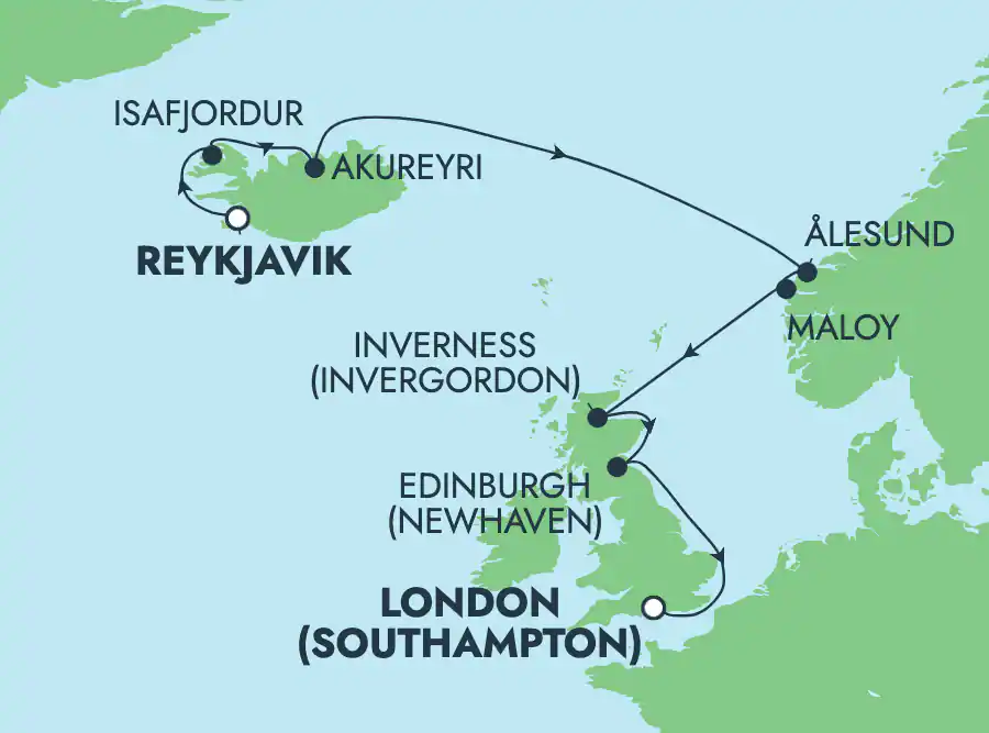 Itinerariu Croaziera Fiordurile Norvegiene, Insulele Britanice & Islanda - Norwegian Cruise Line - Norwegian Star - 10 nopti