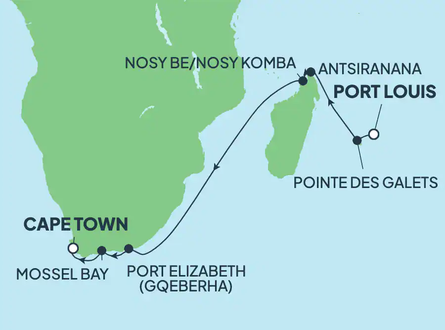 Itinerariu Croaziera Africa de Sud & Madagascar - Norwegian Cruise Line - Norwegian Sun - 11 nopti