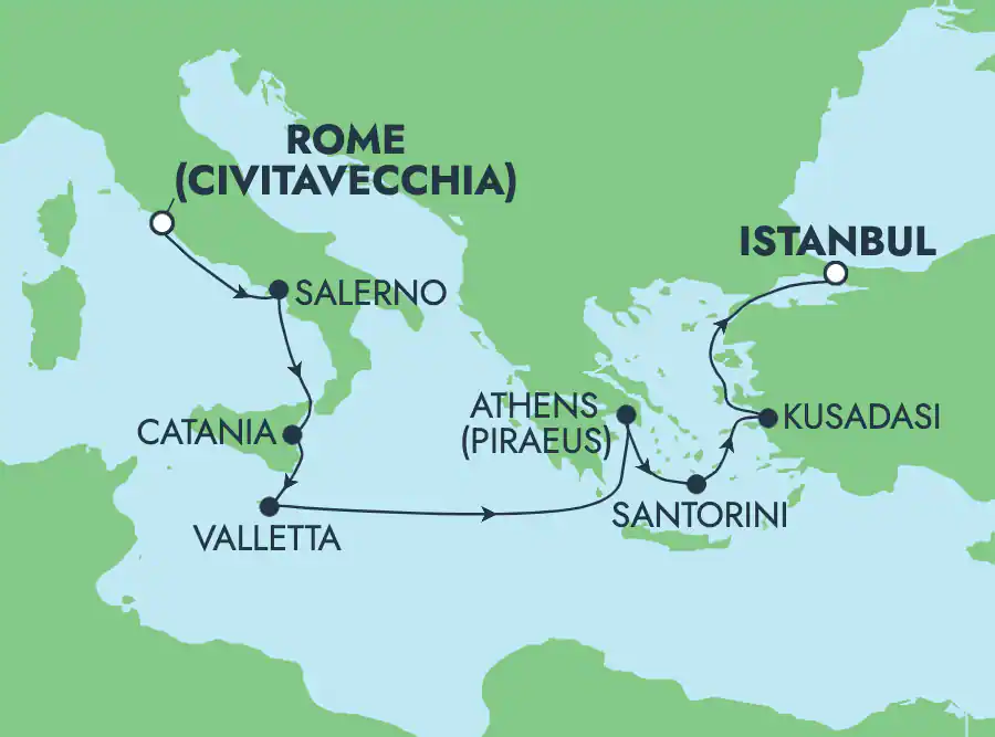 Itinerariu Croaziera Grand Mediterana - Norwegian Cruise Line - Norwegian Viva - 9 nopti