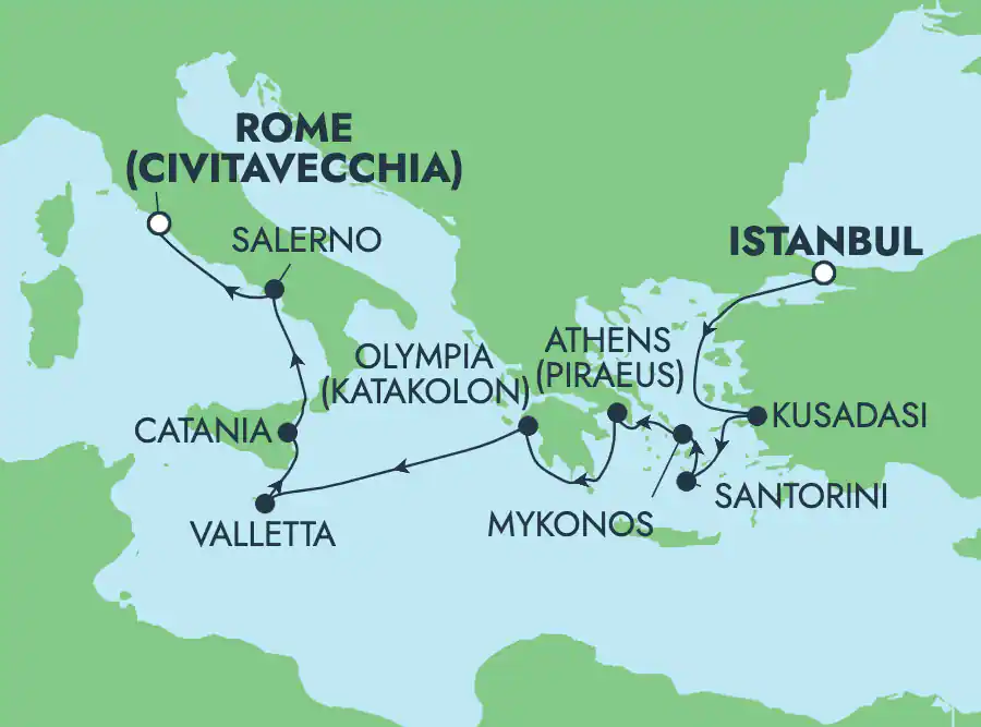 Itinerariu Croaziera Insulele Grecesti & Mediterana de Vest - Norwegian Cruise Line - Norwegian Viva - 9 nopti