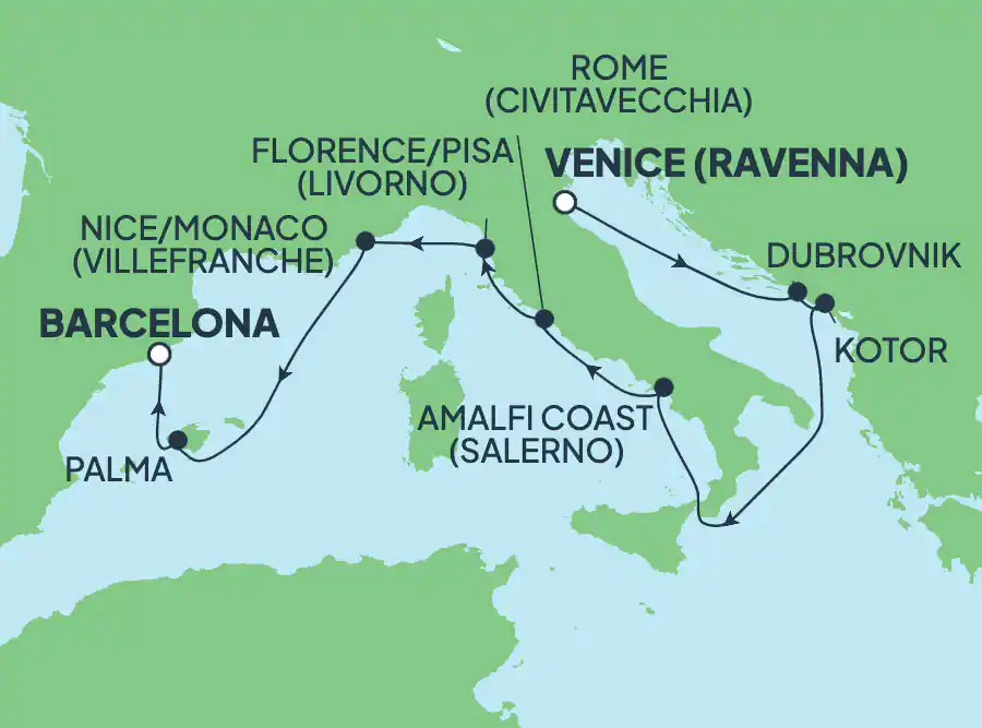 Itinerariu Croaziera Mediterana de Vest & Marea Adriatica - Norwegian Cruise Line - Norwegian Viva - 9 nopti