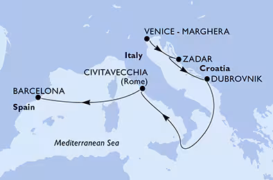 Itinerariu Croaziera Marea Adriatica - MSC Cruises - MSC Armonia - 6 nopti