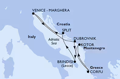 Itinerariu Croaziera Marea Adriatica - MSC Cruises - MSC Armonia - 7 nopti