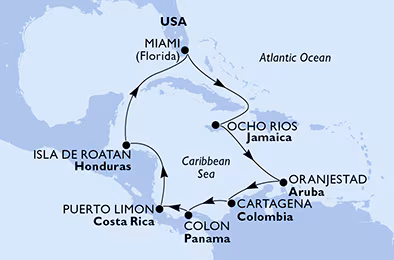 Itinerariu Croaziera Caraibe & Bahamas - MSC Cruises - MSC Divina - 11 nopti
