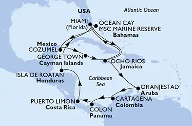 Itinerariu Croaziera Caraibe & Bahamas - MSC Cruises - MSC Divina - 18 nopti