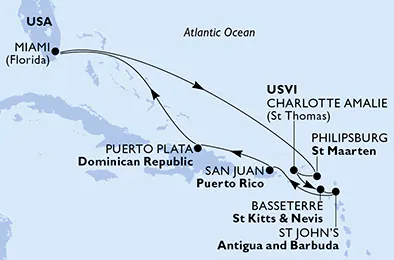 Itinerariu Croaziera Caraibe & Bahamas - MSC Cruises - MSC Divina - 10 nopti