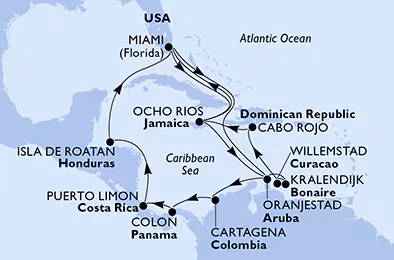 Itinerariu Croaziera Caraibe & Bahamas - MSC Cruises - MSC Divina - 21 nopti