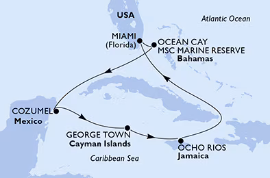 Itinerariu Croaziera Caraibe & Bahamas - MSC Cruises - MSC Divina - 7 nopti