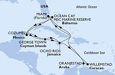 Itinerariu Croaziera Caraibe & Bahamas - MSC Cruises - MSC Divina - 17 nopti