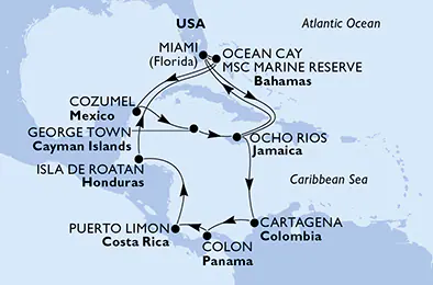 Itinerariu Croaziera Caraibe & Bahamas - MSC Cruises - MSC Divina - 18 nopti