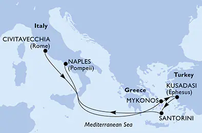 Itinerariu Croaziera Marea Mediterana - MSC Cruises - MSC Divina - 6 nopti