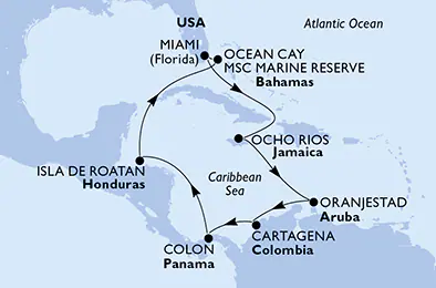 Itinerariu Croaziera Caraibe & Bahamas - MSC Cruises - MSC Divina - 11 nopti