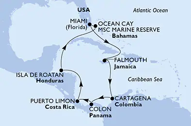 Itinerariu Croaziera Caraibe & Bahamas - MSC Cruises - MSC Divina - 11 nopti