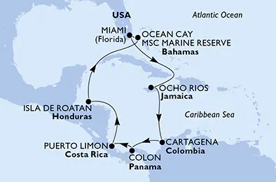 Itinerariu Croaziera Caraibe & Bahamas - MSC Cruises - MSC Divina - 11 nopti