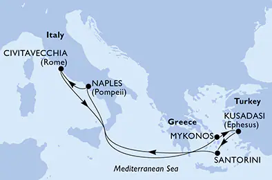 Itinerariu Croaziera Mediterana de Vest & Insulele Grecesti - MSC Cruises - MSC Divina - 7 nopti