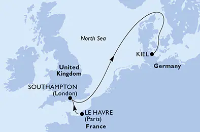 Itinerariu Croaziera Repozitionare Barcelona spre Copenhaga - MSC Cruises - MSC Euribia - 11 nopti