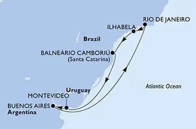Itinerariu Croaziera America de Sud - MSC Cruises - MSC Fantasia - 8 nopti
