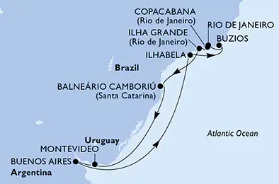 Itinerariu Croaziera Craciun & Revelion in America de Sud - MSC Cruises - MSC Fantasia - 10 nopti