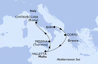 Itinerariu Croaziera Marea Mediterana - MSC Cruises - MSC Fantasia - 5 nopti