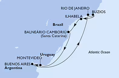 Itinerariu Croaziera America de Sud - MSC Cruises - MSC Fantasia - 9 nopti