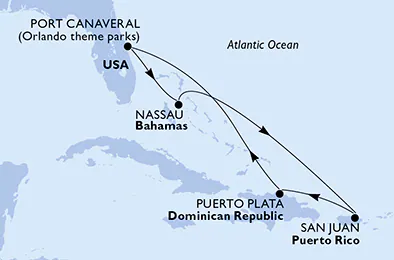 Itinerariu Croaziera Caraibe & Bahamas - MSC Cruises - MSC Grandiosa - 7 nopti