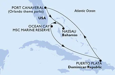 Itinerariu Croaziera Caraibe & Bahamas - MSC Cruises - MSC Grandiosa - 7 nopti