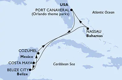 Itinerariu Croaziera Caraibe & Bahamas - MSC Cruises - MSC Grandiosa - 7 nopti