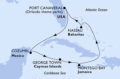 Itinerariu Croaziera Caraibe & Bahamas - MSC Cruises - MSC Grandiosa - 7 nopti