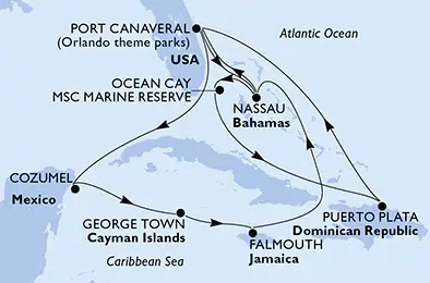Itinerariu Croaziera Caraibe & Bahamas - MSC Cruises - MSC Grandiosa - 14 nopti